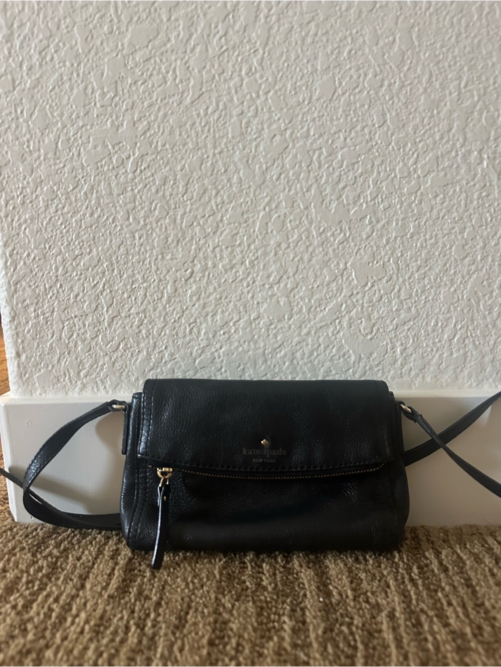 kate spade Black Leather Crossbody with Gold Hardware